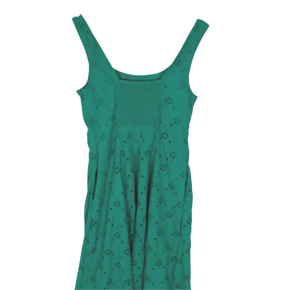 J.Crew Factory Eyelet Embroidered Midi Dress Emerald Beryl Green Size 10 CS891